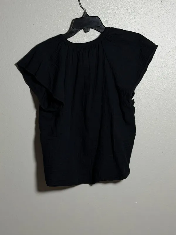 Universal Thread Women‎ Minimalist Black Short Sleeve Split-Neck Blouse size M - Image 5