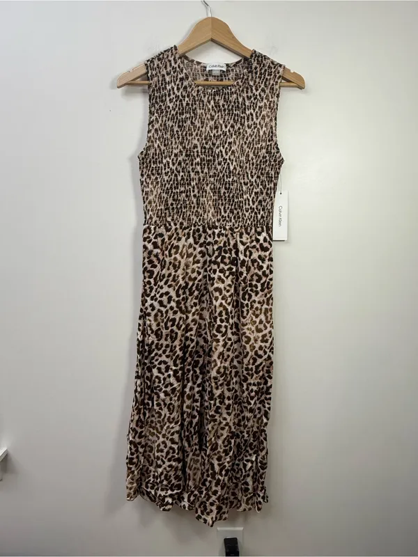 Calvin Klein Leopard-Print Sleeveless Midi Dress - Brown, Black - Image 3