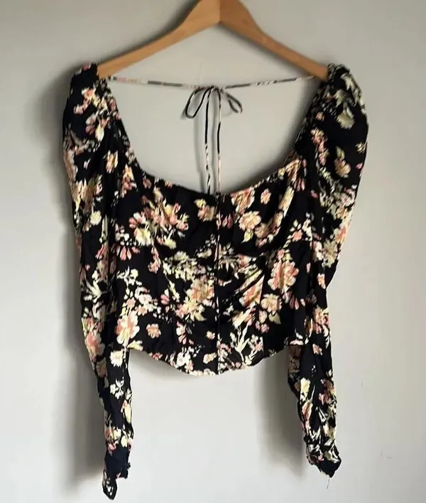 NEW Free People Hilary Printed Keyhole Top Black Combo - Image 4