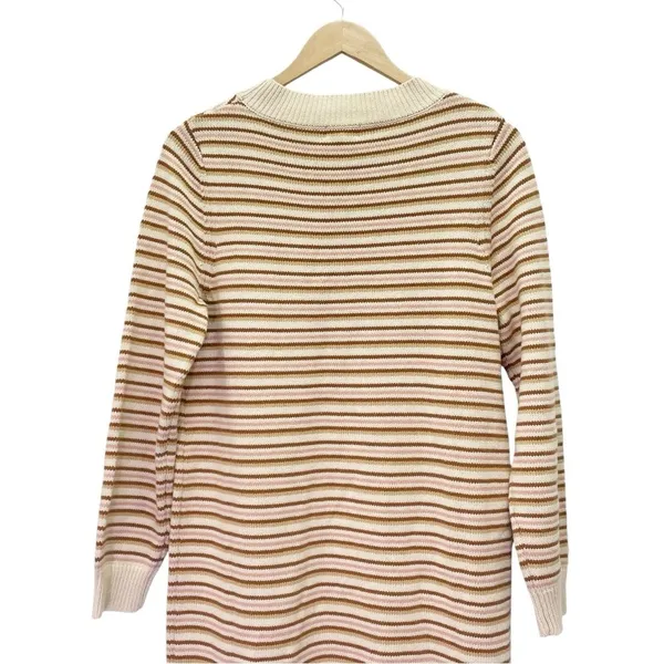 NWT Roolee Sweater Dress Small Cream Pink Brown Striped Knit Midi Long Sleeve - Image 7