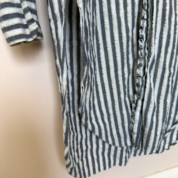 Zara Top Women’s XS Tunic White Blue Gold Stripe Button Down Long Sleeve Coastal - Image 5