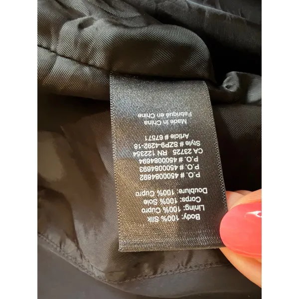 Aritzia Babaton Fluid Drape Trench 100% Silk Navy Button Roll Sleeve I-Ol L Flaw - Image 5