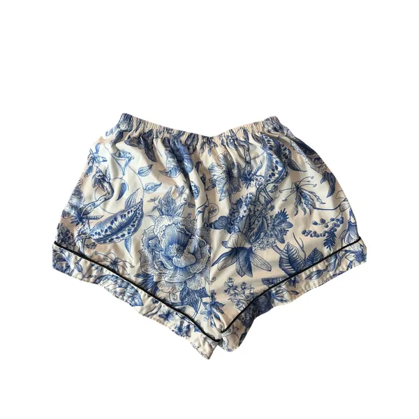 Blue White Floral Pajama Set Medium Button Front Shorts Lounge Sleepwear - Image 5