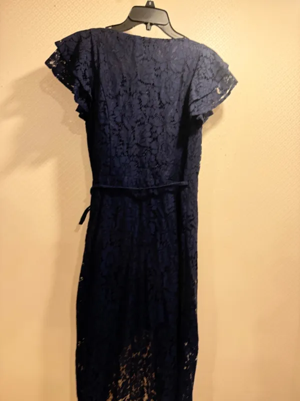 Ali & Jay Navy Blue Lace Flutter Sleeve Wrap Embroidered Midi Dress Size s - Image 9