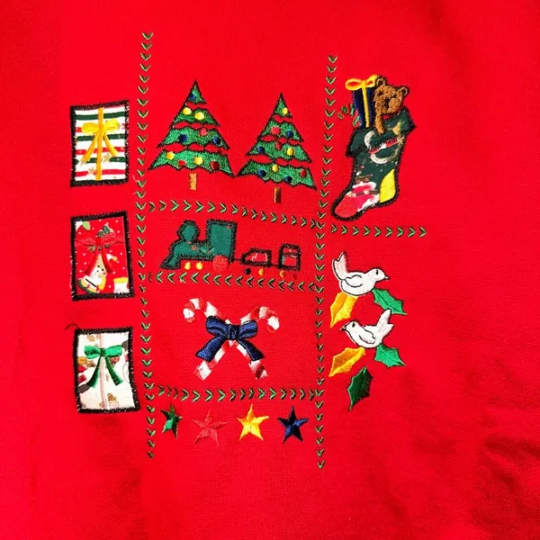 Vtg 90s Collared “ugly” embroidered Christmas sweatshirt sz 2X NWT granny core - Image 2
