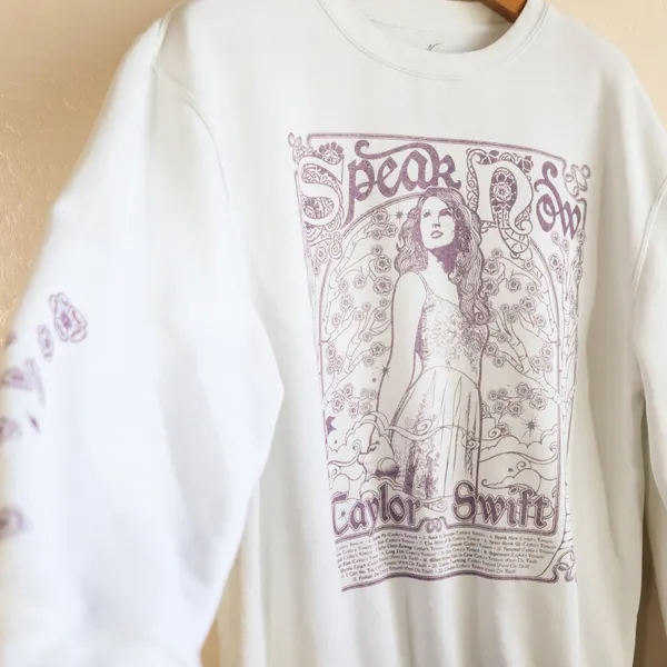 Taylor Swift Speak Now Taylors Version Sweatshirt Women L‎ White Purple Floral - Image 10