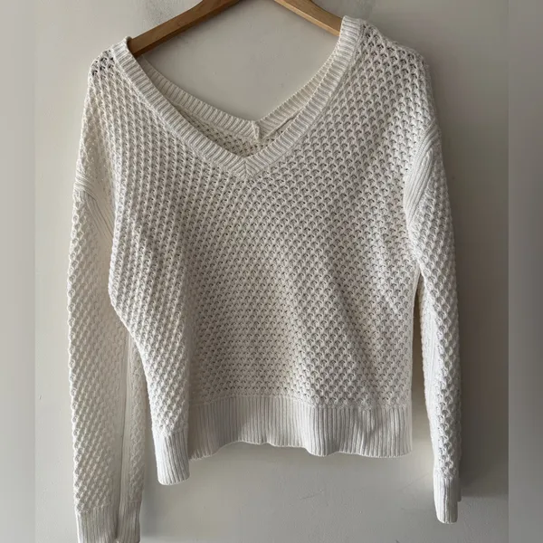 A New Day White V‎ Neck Open Knit Sweater - Image 4