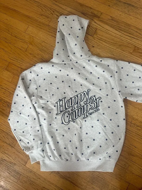 🩶Happy Camp3r Heather Gray Polka Dot Appliqué Hoodie 🩶 BRAND NEW - Image 4