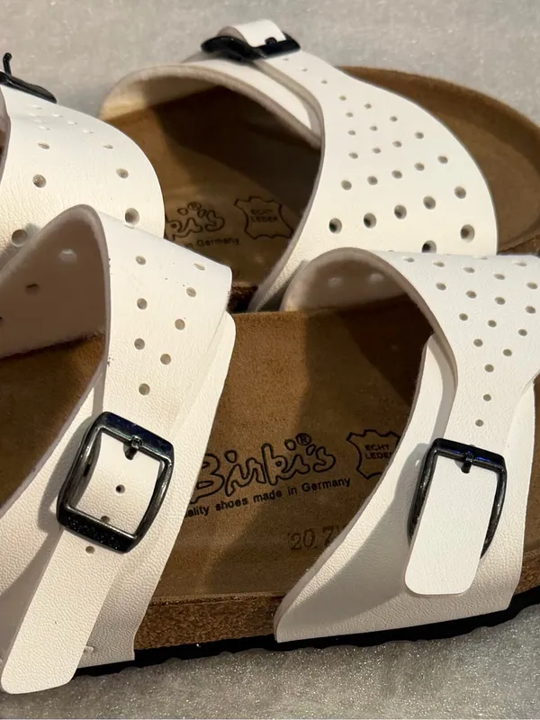 Birkis Women’s White Perforated Dual-Buckle Sandals NWOT - Image 6