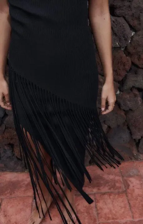 Zara dress ribbed stretchy Black Fringe bohemian summer vacation maxi - Image 5