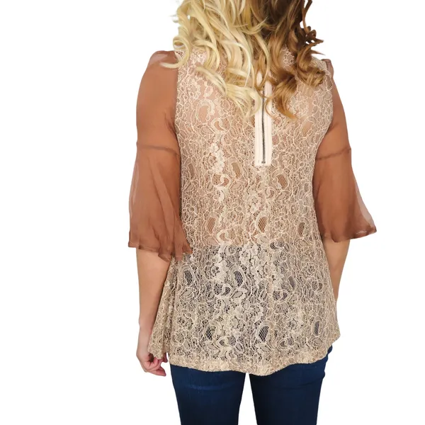 Gimmicks by BKE Mauve Pink Lace Beaded Boho Fairy Beaded Silk Blouse Small - Image 2