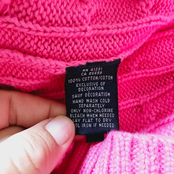 Ralph Lauren Fuchsia & Lime Cable Knit Cotton Crewneck Sweater Size Medium - Image 8