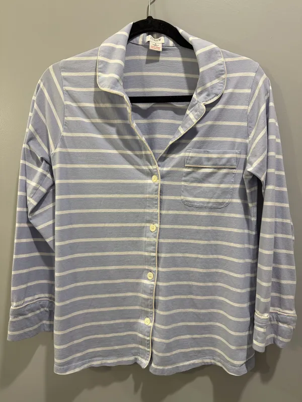 J. Crew Striped Button-Down Long Sleeve Pajama Top and Pants Set Blue and White - Image 2