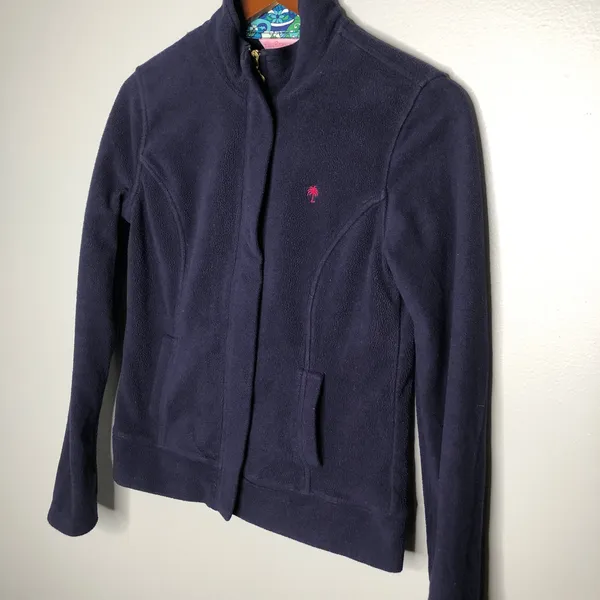 Lilly Pulitzer navy blue full zip up fleece jacket pockets preppy collar small - Image 8