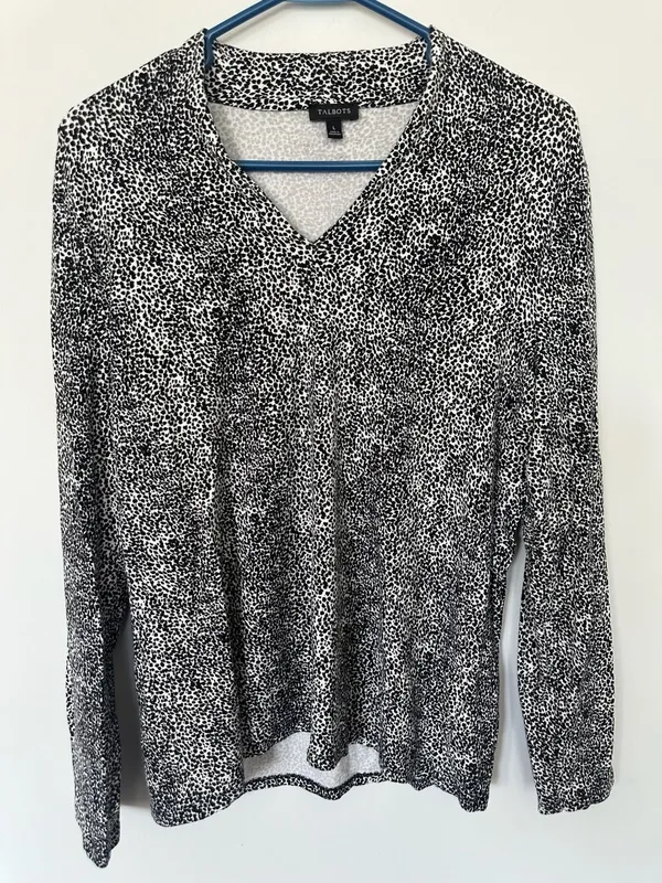 Talbots Black White Animal Print Dressy Knit Top Pullover L - Image 5