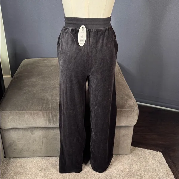 Women’s Scoop Black Wide Leg Velour Pants High Rise Drawstring Waist Size XS NWT - Image 4