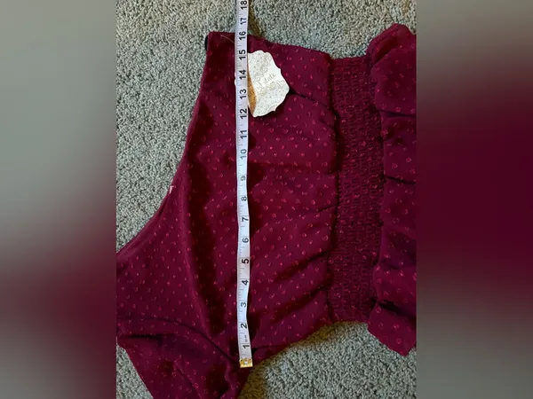Altar’d State One Shoulder Burgundy Mini Dress Textured Clip Dot Fabric Sz S NWT - Image 4