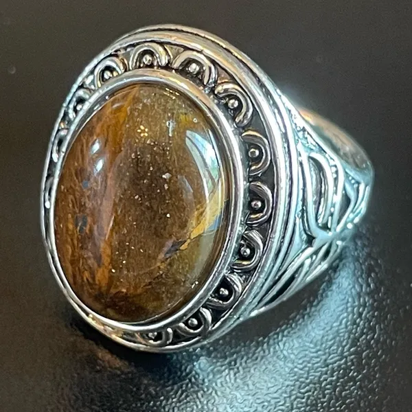 Tigers eye stone silver ring size 8.75 - Image 2