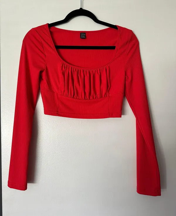 SheIn Red Long Sleeve Crop Top - Image 2