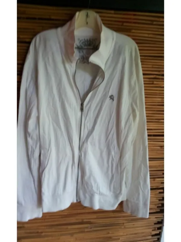 Express L Cotton White Zip Front Warmup Jacket - Image 2