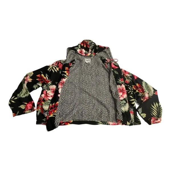 VTG Vanity Tropical Floral Beaded Shell Lightweight Zip Hoodie Jacket Size L - Image 8