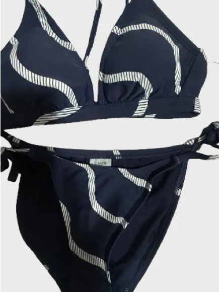 Shade & Shore Navy and White Wave-Print Tie-Side Bikini - Image 3