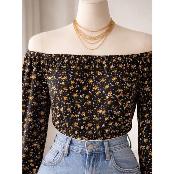 Madewell XXS Floral Puff Sleeve Blouse Mustard Print Tie Cuff Boho Romantic - Image 2