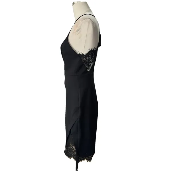 ASTR The Label Peeking Lace Plunge V Neck Bodycon Midi Dress Black Womens M - Image 6