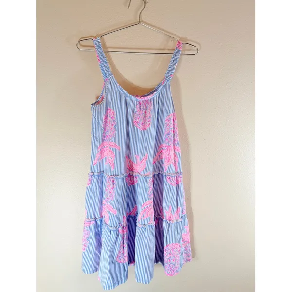 Lilly Pulitzer Dress Womens Small Blue Pink Striped Pineapple Tiered Knit 001688 - Image 4
