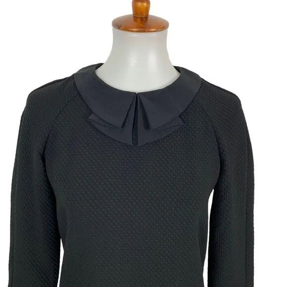 Marcs Black Textured Blouse Silk Peter Pan Collar Long Sleeve Workwear Top M - Image 3