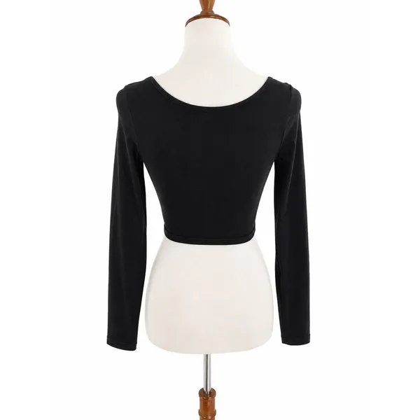 Women’s Black Long Sleeve Corset Top Scoop Neck Bustier Fitted XS - Image 2