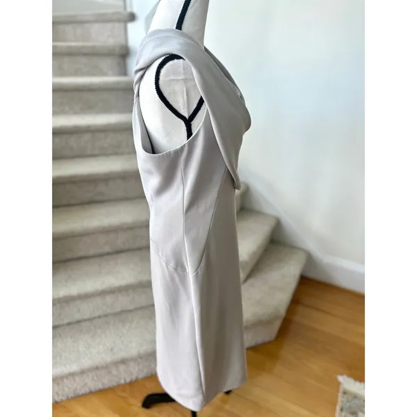 AQ/AQ Oyster Veronika Grey Cowl Neck Sleeveless Sheath Dress - Image 4