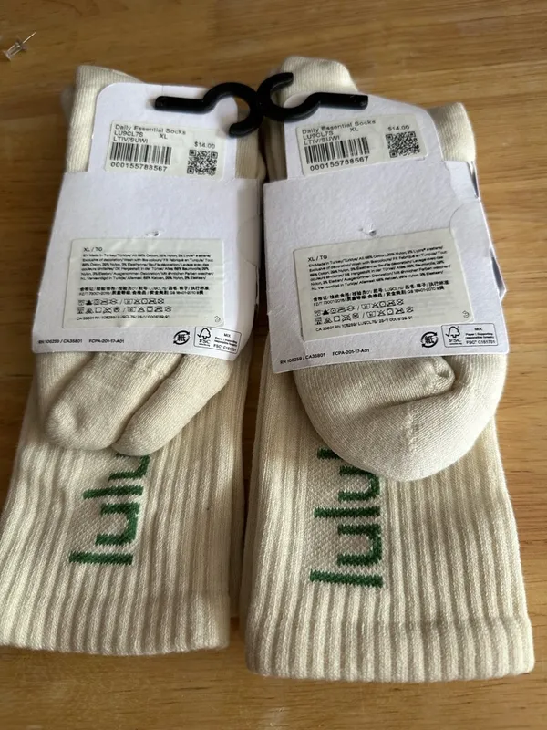 lululemon athletica Crew Socks in Cream with Green Logo - 2 Pair - Image 2