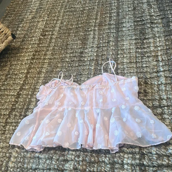 Double Crazy Pink Polka Dotted Mesh Baby Doll Tank‎ Size Small - Image 7