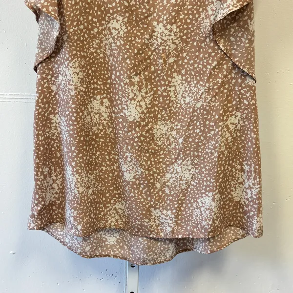 Gilli Womens Tan White Speckled Tie Back Flutter Sleeve Blouse AT1083 Size Large - Image 4
