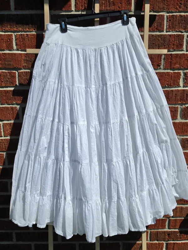 Jones New York signature Tiered maxi skirt Sz 6 white cotton Lined - Image 2