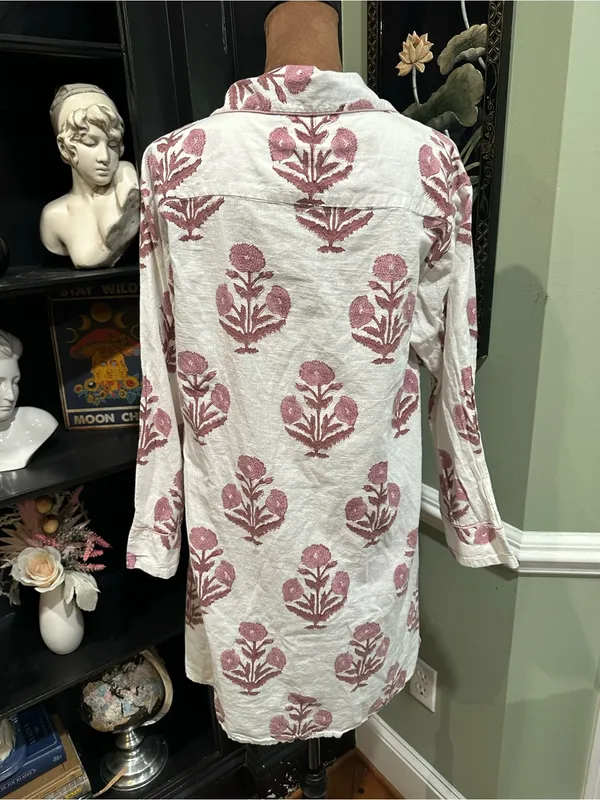 Victoria Dunn Pink Floral Block‑Print Button‑Down Dress – Fits Medium - Image 9