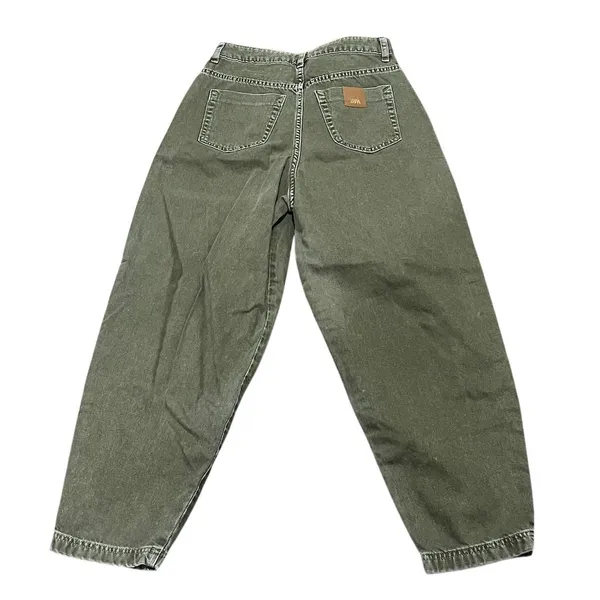ZARA Women's High-Waisted Balloon Pants Size 2 Green Casual Relaxed Fit - Image 2