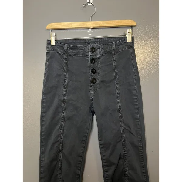 Free People Pants Womens 4 Gray Button Fly High Rise Straight Leg Stretch Chino - Image 2