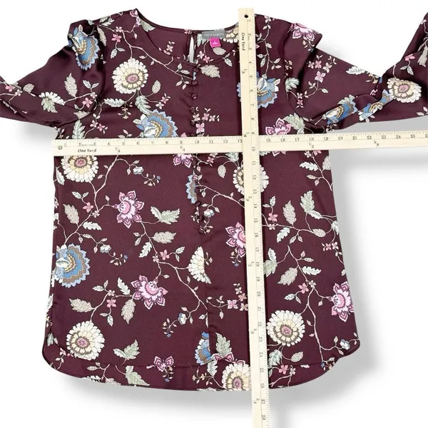 Vince Camuto Floral‎ Puff Sleeve Button Front Blouse Brown Pink Small Wildflower - Image 11