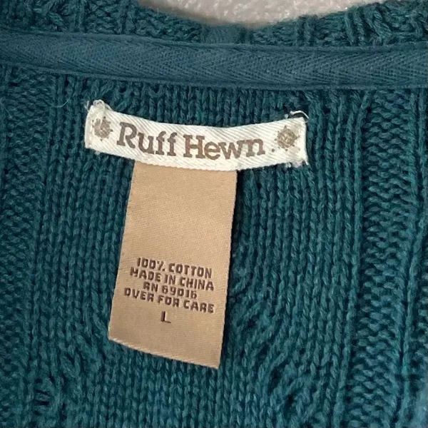 Ruff Hewn Y2K Teal Cable Knit Sweater Size Large Teal Chunky Academia Hoodie Gilmore Girls - Image 6