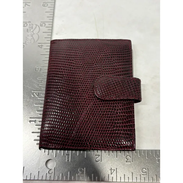Lederer Italy Vintage Burgundy Lizard Embossed Leather Photo Card Holder‎ Wallet - Image 4