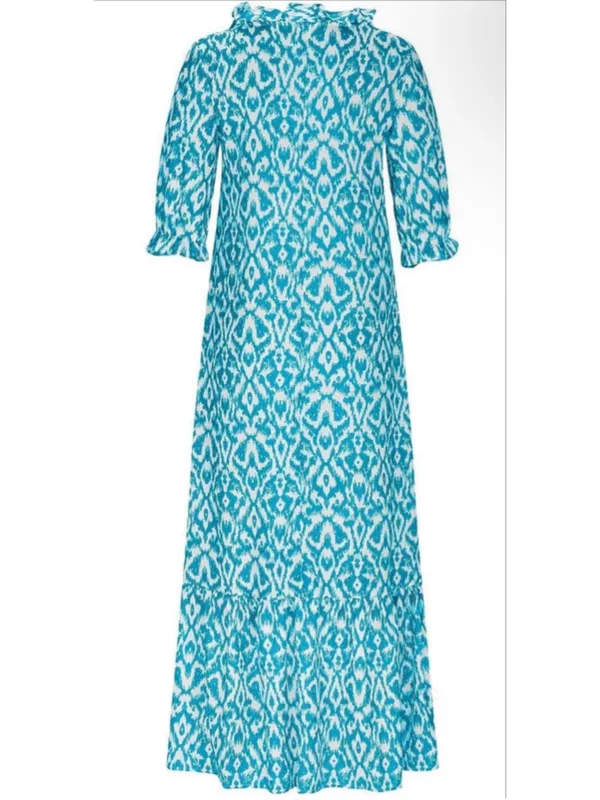 NEW Floral Loose Lightweight Beach 3/4 Ruffle Sleeve Maxi Dress V Neck A Line M - Image 3