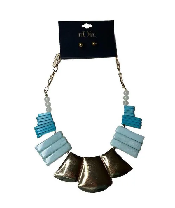 Noir Concho Turquoise White Choker Necklace & Gold Round Earrings Brand New - Image 6