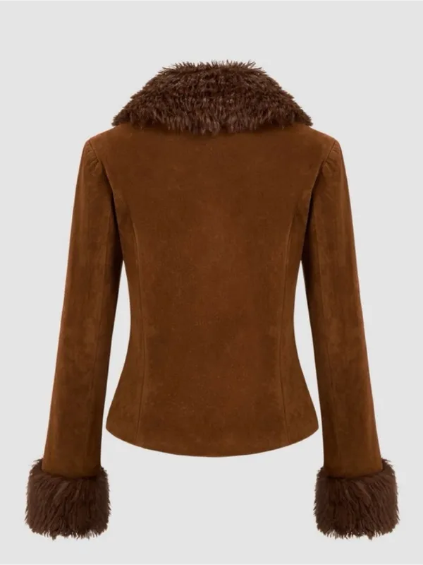 CIDER Brown Faux Suede Penny Lane Jacket - Size Large (EUC, Detachable Fur) - Image 6