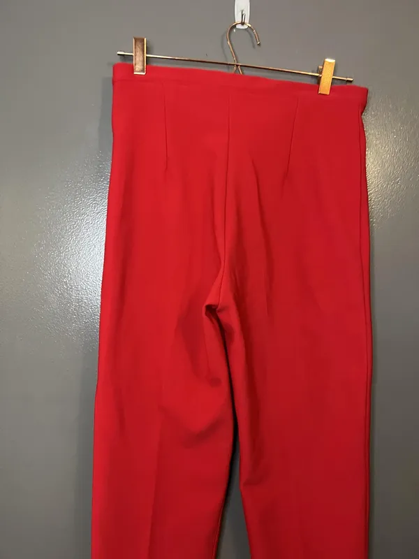 Allen Samo Pants Womens Medium Red High Waist Tapered Leg Slit Hem Zip USA - Image 6