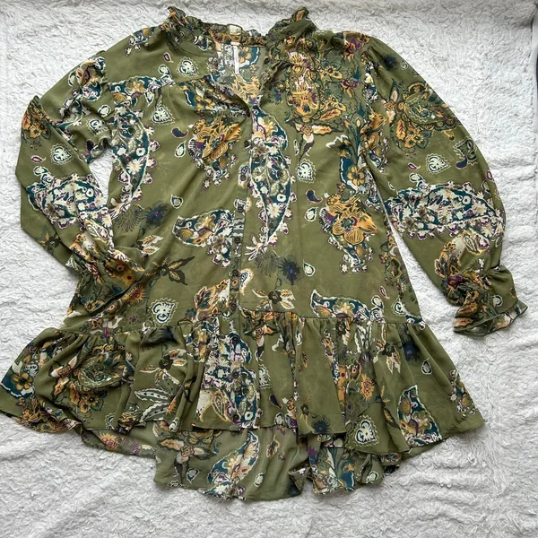 Free People Green Paisley Ibiza Nights Tunic Dress Size Small - Image 5