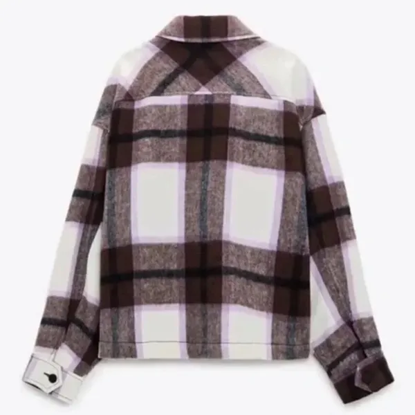 ✨HP✨Zara purple plaid cropped shacket over shirt✨ - Image 5