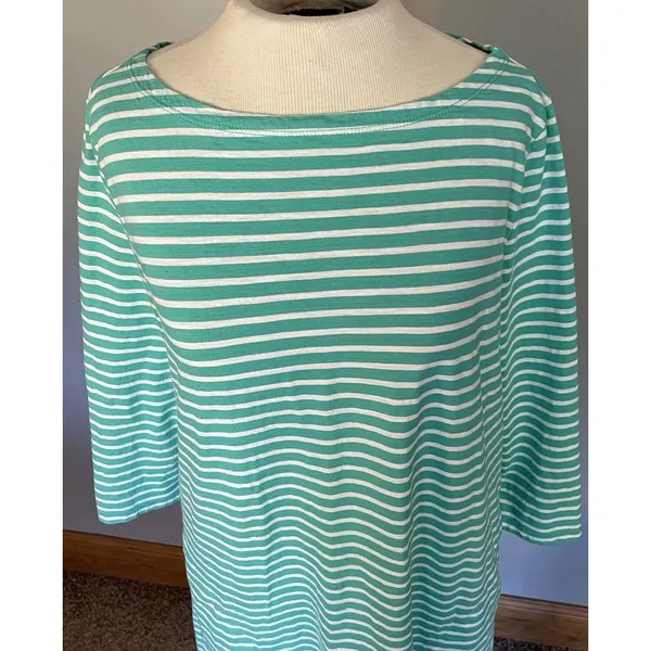 Garnet Hill Dress Womens 12 Green‎ White Striped Cotton Casual Nautical Coastal - Image 8