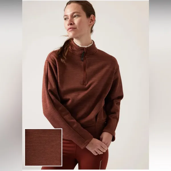 ATHLETA Altitude Polartec Half Zip‎ Sweatshirt Rust Size S Small - Image 2